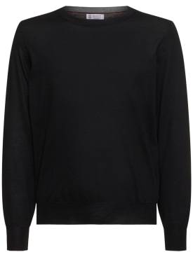 Brunello Cucinelli: Wool & cashmere crewneck sweater - Black - men_0 | Luisa Via Roma