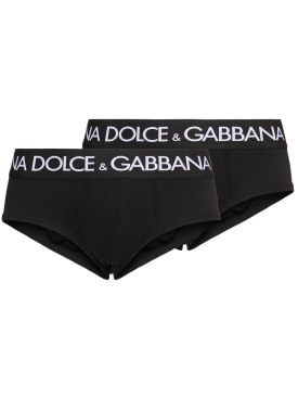 Dolce&Gabbana: コットンジャージーブリーフ 2枚パック - ブラック - men_0 | Luisa Via Roma