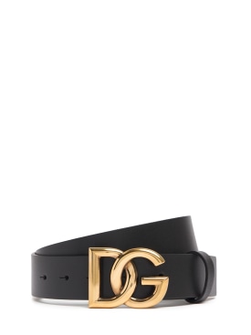 Dolce&Gabbana: 3.5厘米logo皮革腰带 - 黑色/金色 - men_0 | Luisa Via Roma