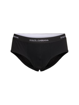 Dolce&Gabbana: Ouaij logo棉质三角内裤 - 黑色 - men_0 | Luisa Via Roma
