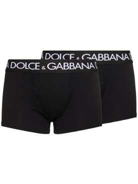 Dolce&Gabbana: Pack of 2 logo cotton boxer briefs - Siyah - men_0 | Luisa Via Roma