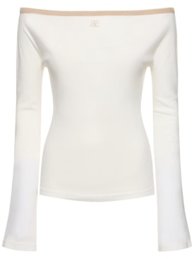 Courreges: Contrast boatneck cotton top - White - women_0 | Luisa Via Roma