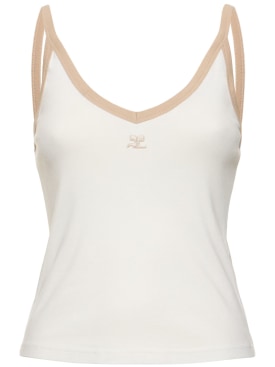 Courreges: Contrast V-neck cotton tank top - White - women_0 | Luisa Via Roma