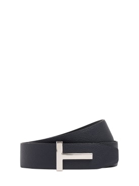 Tom Ford: 4cm Reversible leather T belt - Black/Navy - men_0 | Luisa Via Roma