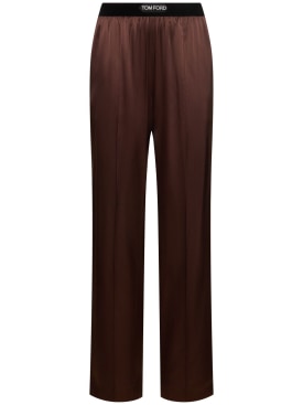 Tom Ford: Logo silk satin pajama pants - Brown - women_0 | Luisa Via Roma