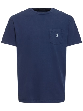 Polo Ralph Lauren: T-Shirt aus Baumwolle und Leinen mit Tasche - Newport Navy - men_0 | Luisa Via Roma