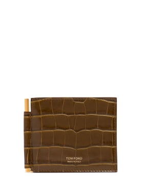 Tom Ford: Patent croc embossed clip wallet - Khaki - men_0 | Luisa Via Roma