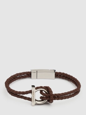 Ferragamo: Bracelet en cuir tressé Gancio 17 cm - Marron - men_0 | Luisa Via Roma