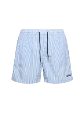 Mc2 Saint Barth: Striped print seersucker swim shorts - White/Blue - men_0 | Luisa Via Roma