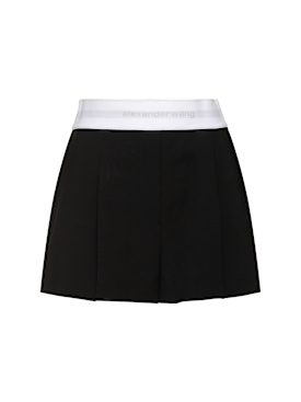 Alexander Wang: High waisted pleated wool shorts - Siyah - women_0 | Luisa Via Roma