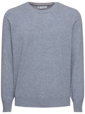 Brunello Cucinelli: Fine cashmere crewneck sweater - Light Blue - men_0 | Luisa Via Roma