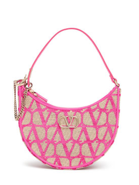 Valentino Garavani: Mini V Logo Signature hobo bag - Natural/Pink Pp - women_0 | Luisa Via Roma