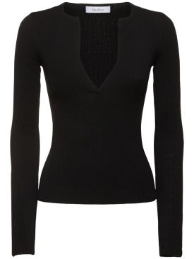 Max Mara: Urlo silk & cashmere long sleeve top - Black - women_0 | Luisa Via Roma