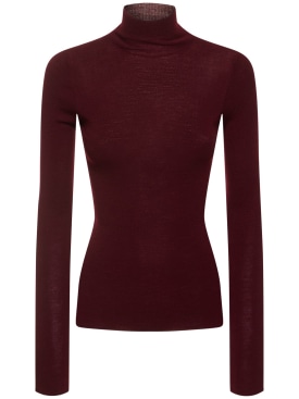 Etro: Suéter cuello alto de punto de lana - Rojo Oscuro - women_0 | Luisa Via Roma
