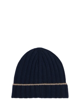 Brunello Cucinelli: Cashmere ribbed knit beanie hat - Navy - men_0 | Luisa Via Roma