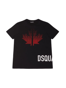 Dsquared2: Camiseta de jersey de algodón estampada - Negro - kids-boys_0 | Luisa Via Roma