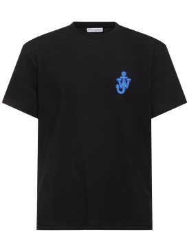 JW Anderson: T-shirt en coton à logo ancre - Noir - men_0 | Luisa Via Roma