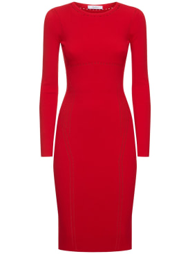 Max Mara: Comica long sleeved jersey midi dress - Red - women_0 | Luisa Via Roma
