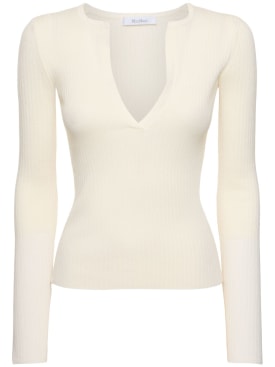 Max Mara: Urlo silk & cashmere long sleeve top - Ivory - women_0 | Luisa Via Roma