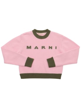 Marni Junior: Pull-over en maille de laine mélangée à logo - Noir - kids-girls_0 | Luisa Via Roma
