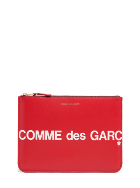 Comme des Garçons Wallet: Maxi logo leather pouch - Red - men_0 | Luisa Via Roma