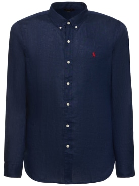 Polo Ralph Lauren: Camisa de lino - Newport Navy - men_0 | Luisa Via Roma