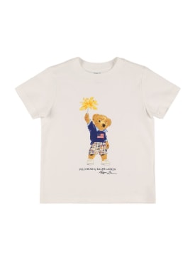 Polo Ralph Lauren: T-shirt en jersey de coton imprimé - Blanc - kids-girls_0 | Luisa Via Roma