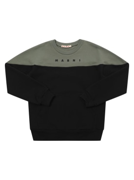 Marni Junior: Cotton crewneck sweatshirt w/logo - Black/Green - kids-boys_0 | Luisa Via Roma