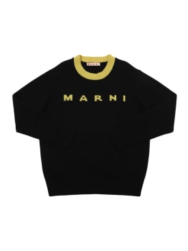 Marni Junior: Wool & cashmere knit sweater w/logo - Black - kids-boys_0 | Luisa Via Roma
