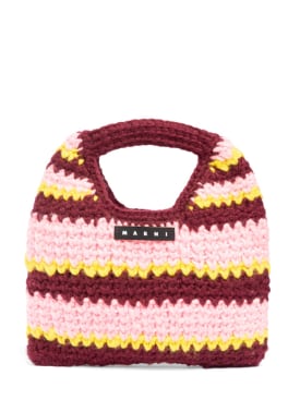 Marni Junior: Striped crochet mini top handle bag - Pink/Red - kids-girls_0 | Luisa Via Roma