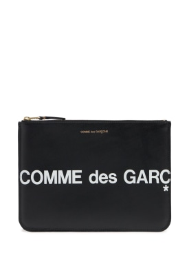 Comme des Garçons Wallet: Maxi logo leather pouch - Black - men_0 | Luisa Via Roma