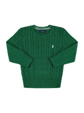 Polo Ralph Lauren: Pull-over en maille de laine à logo brodé - Bleu - kids-boys_0 | Luisa Via Roma
