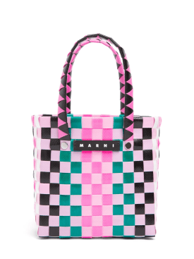 Marni Junior: Color block woven bucket bag - Pink/Multi - kids-girls_0 | Luisa Via Roma