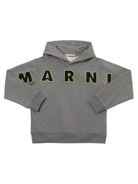 Marni Junior: Logo刺绣棉质连帽卫衣 - 黑色 - kids-girls_0 | Luisa Via Roma