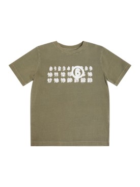 MM6 Maison Margiela: Printed cotton jersey t-shirt - Green - kids-boys_0 | Luisa Via Roma
