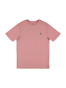 Polo Ralph Lauren: Logo embroidery cotton jersey t-shirt - Pink - kids-girls_0 | Luisa Via Roma