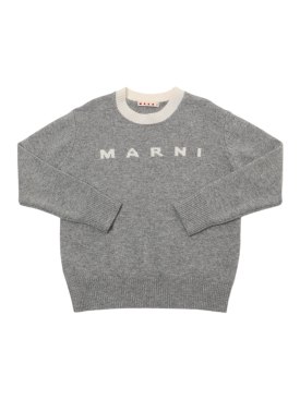 Marni Junior: Wool & cashmere knit sweater w/logo - Gri - kids-boys_0 | Luisa Via Roma