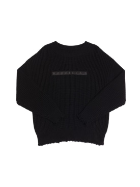 MM6 Maison Margiela: Wool blend sweater - Black - kids-boys_0 | Luisa Via Roma
