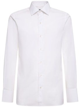 Tom Ford: Camicia slim fit in popeline di cotone - Bianco Ottico - men_0 | Luisa Via Roma