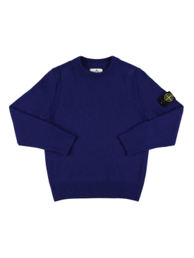 Stone Island: Wool blend knit sweater - Mavi - kids-boys_0 | Luisa Via Roma