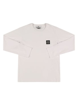 Stone Island: Langärmeliges T-Shirt aus Baumwolle - Weiß - kids-boys_0 | Luisa Via Roma