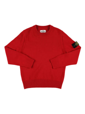 Stone Island: Wool blend knit sweater - Kırmızı - kids-boys_0 | Luisa Via Roma