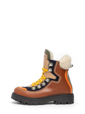 Dsquared2: Sheep & leather snow boots - Brown/Multi - kids-boys_0 | Luisa Via Roma