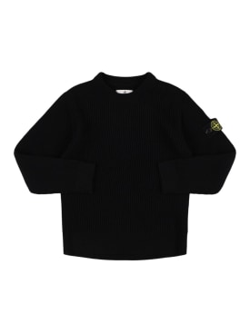 Stone Island: Virgin wool knit sweater - Black - kids-boys_0 | Luisa Via Roma