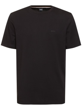 Boss: Camiseta de algodón jersey con logo - Negro - men_0 | Luisa Via Roma