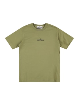 Stone Island: T-shirt in jersey di cotone con logo - Verde Chiaro - kids-boys_0 | Luisa Via Roma