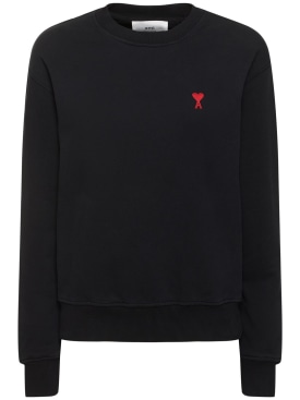 AMI Paris: Logo organic cotton jersey sweatshirt - Grey/Red - women_0 | Luisa Via Roma