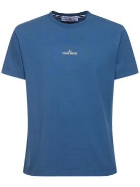 Stone Island: Cotton short sleeve t-shirt - Azul Oscuro - men_0 | Luisa Via Roma