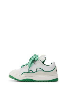 MSGM: Leather lace-up sneakers - White/Green - kids-boys_0 | Luisa Via Roma