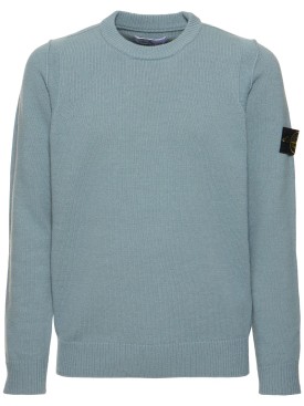 Stone Island: Wool blend crewneck sweater - 灰绿色 - men_0 | Luisa Via Roma